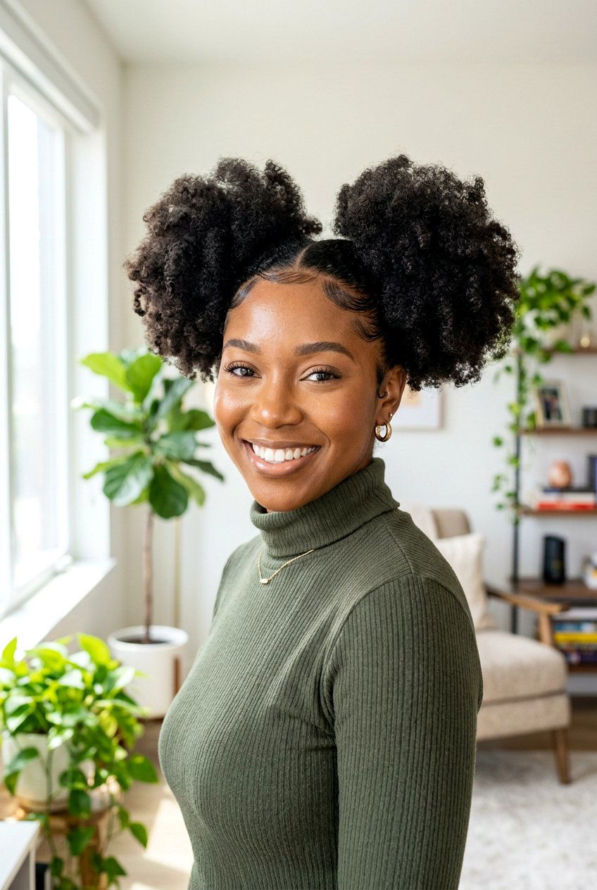 Natural Afro Puff - 20 black women office hairstyle ideas - 20 black women office hairstyle ideas