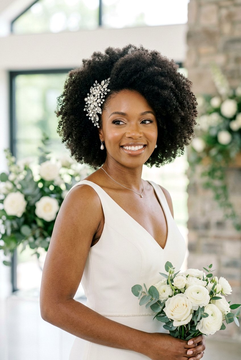 Natural Afro Wedding Hairstyle For Black Brides - 20 wedding hairstyles for black brides - 20 wedding hairstyles for black brides