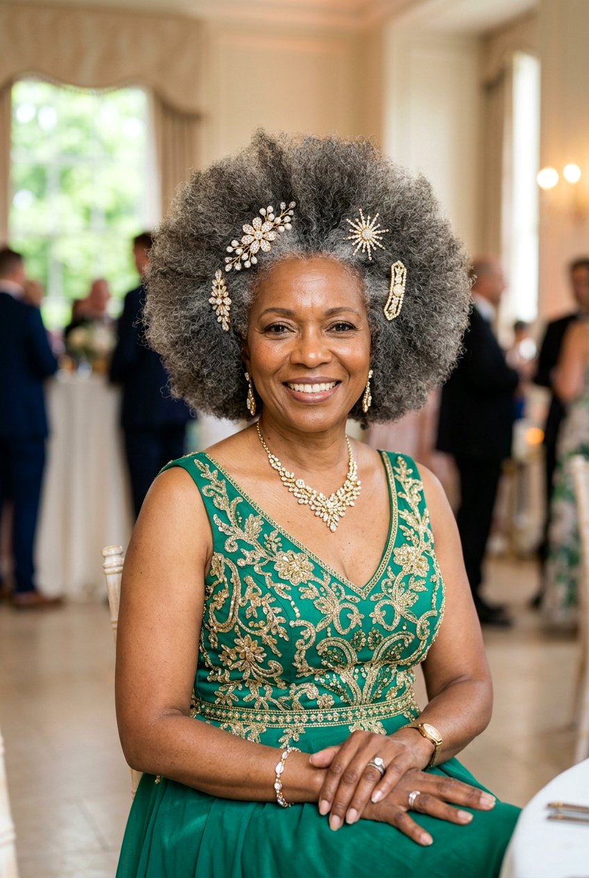 Natural Afro With Jewel Accessories - 20 formal hairstyles for mature women - 20 formal hairstyles for mature women