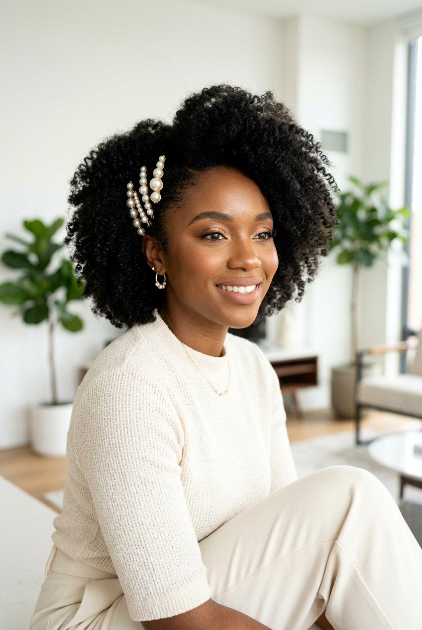 Natural Afro With Pearl Clips - 20 pearl clip hairstyles - 20 pearl clip hairstyles