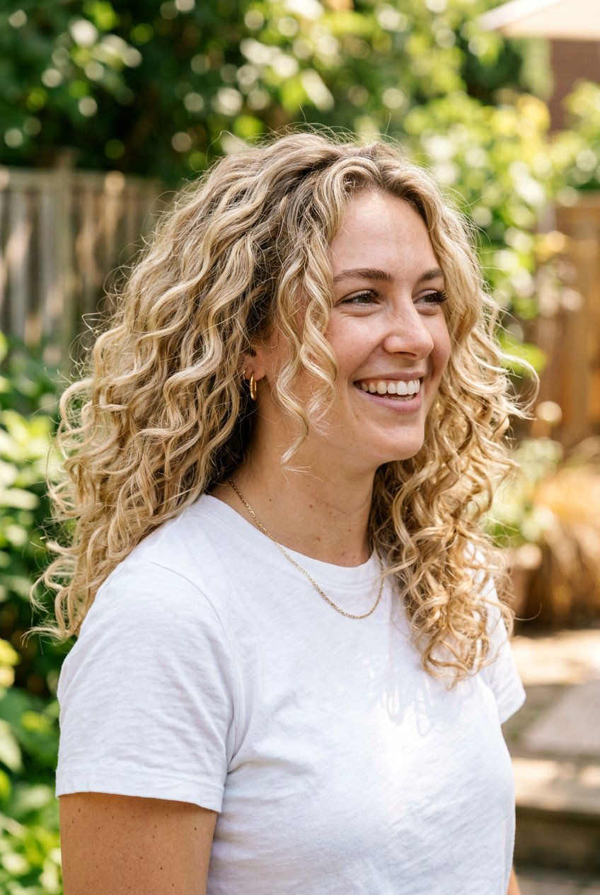 Natural Blonde Babylights On Soft Curls - 20 blonde babylights for fine hair women - 20 blonde babylights for fine hair women