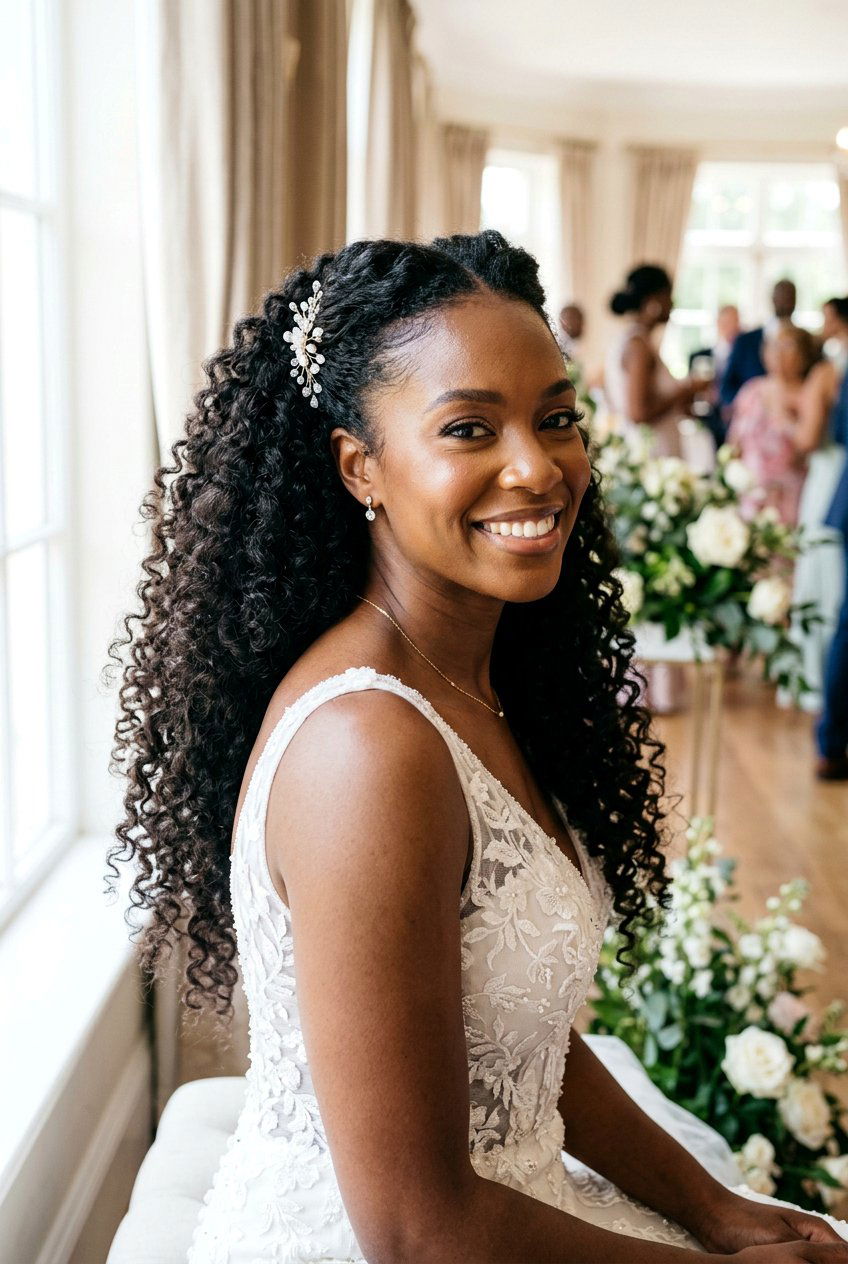 Natural Curls Half Up Half Down For Wedding - 20 natural bridal hairstyles for black women - 20 natural bridal hairstyles for black women