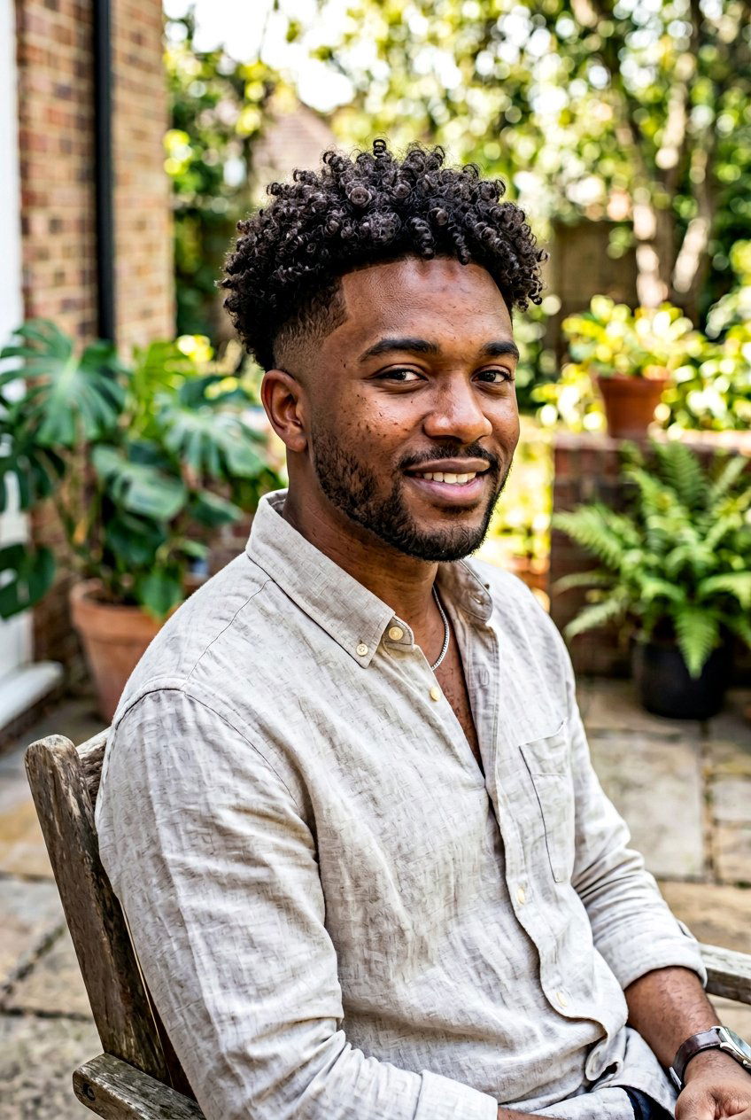 Natural Curls Mid Fade - 20 mid fade with curly top men - 20 mid fade with curly top men