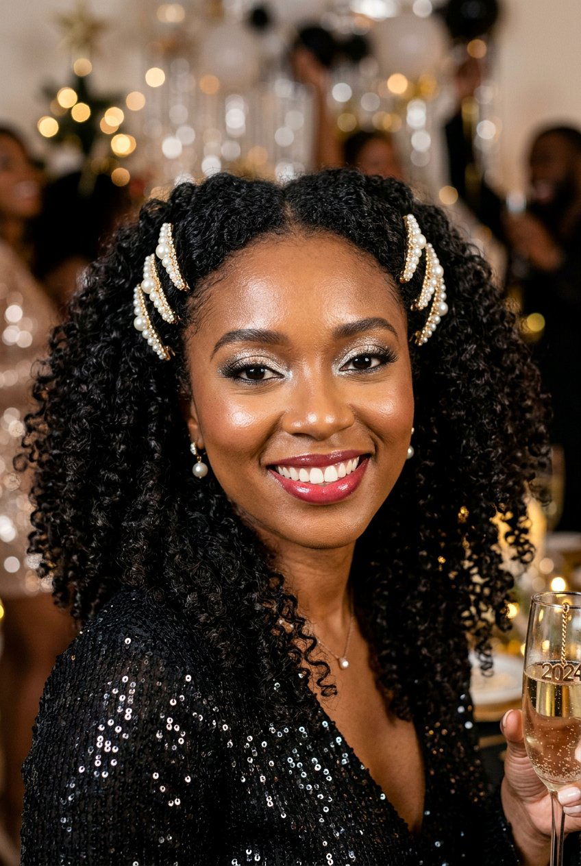 Natural Curls With Barrettes New Years Eve Hairstyle - 20 new years eve hairstyles - 20 new year’s eve hairstyles