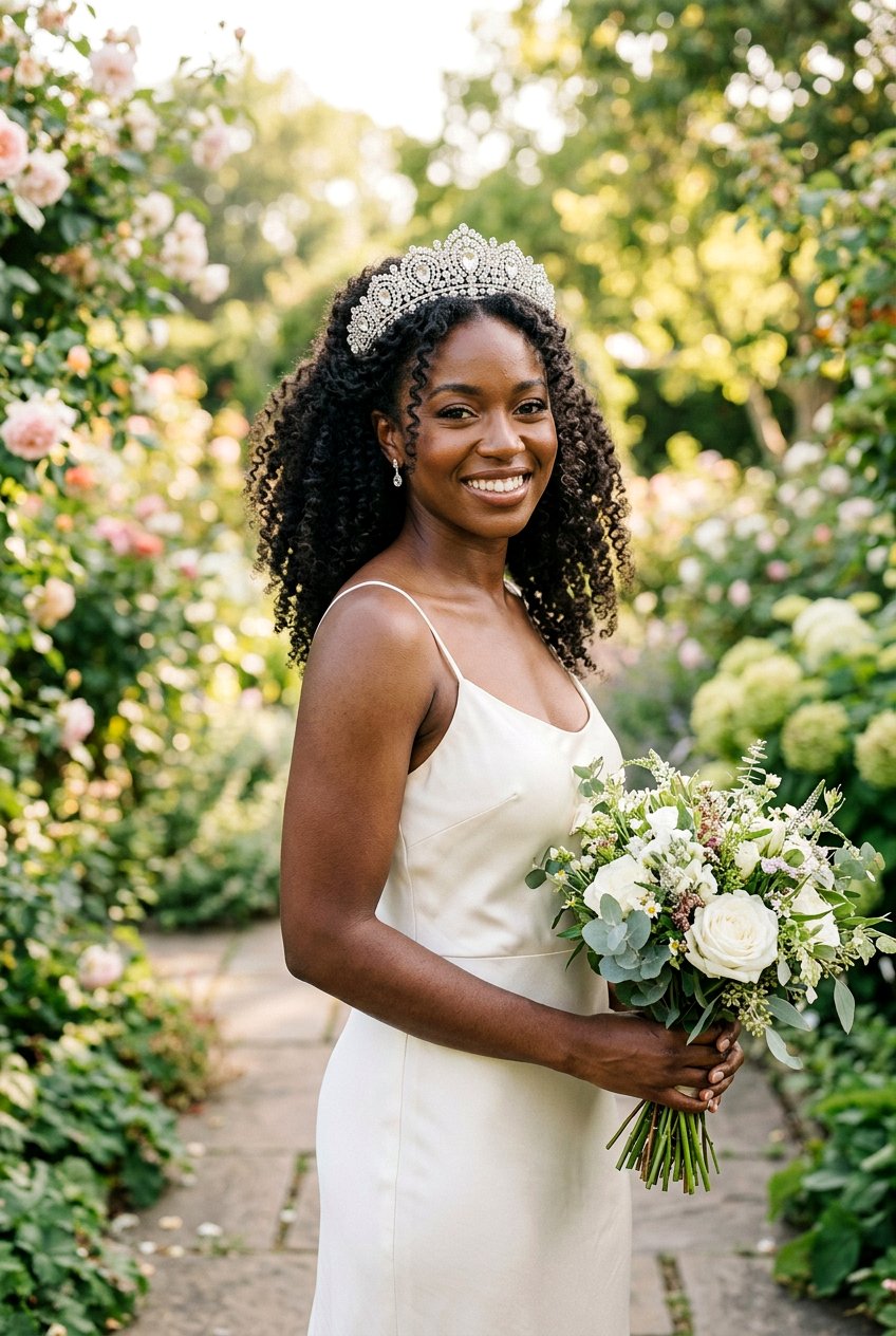 Natural Curls With Crystal Tiara - 20 bridal curls with tiara - 20 bridal curls with tiara