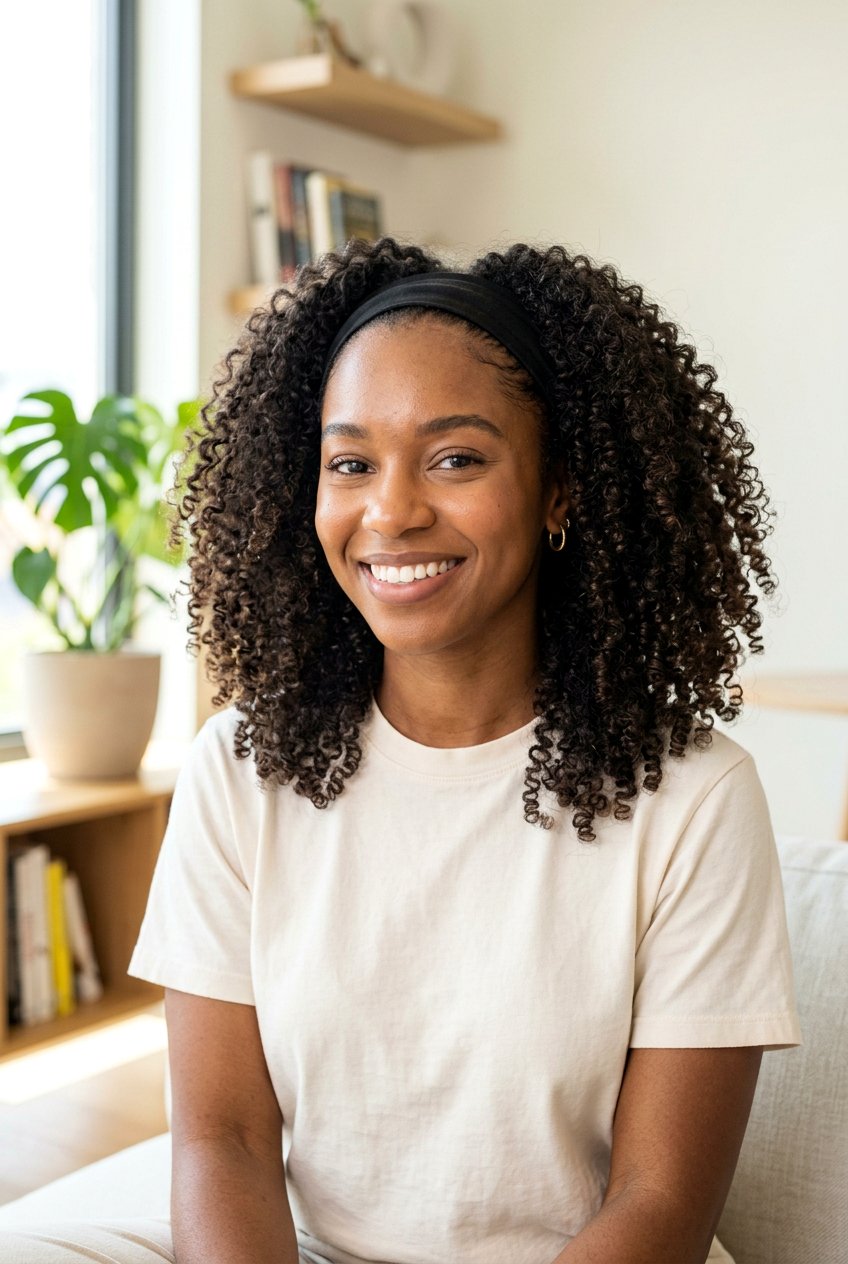 Natural Curls With Elastic Headband - 20 headband hairstyles - 20 headband hairstyles