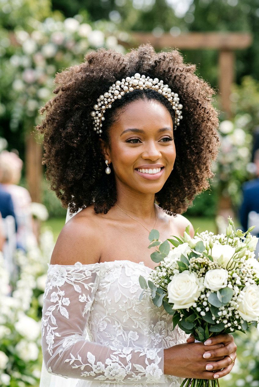 Natural Curls With Pearl Headband - 20 bridal hairstyle with pearl headband - 20 bridal hairstyle with pearl headband