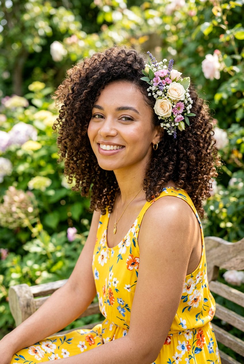 Natural Curls with a Floral Accessory - 20 sweet 16 hairstyles - 20 sweet 16 hairstyles