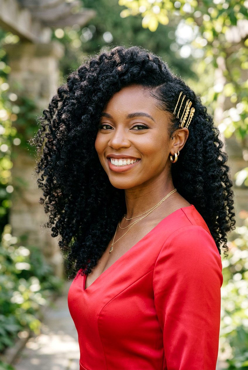 Natural Curly Hair Side Sweep - 20 side swept curls for wedding guest - 20 side swept curls for wedding guest