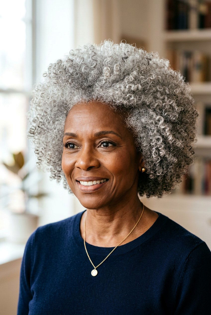 Natural Gray Curly Afro - 20 natural gray curly hairstyles - 20 natural gray curly hairstyles