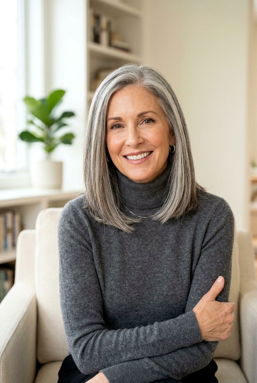 Natural Grey Lob - 20 natural hairstyles for women over 50 - 20 natural hairstyles for women over 50