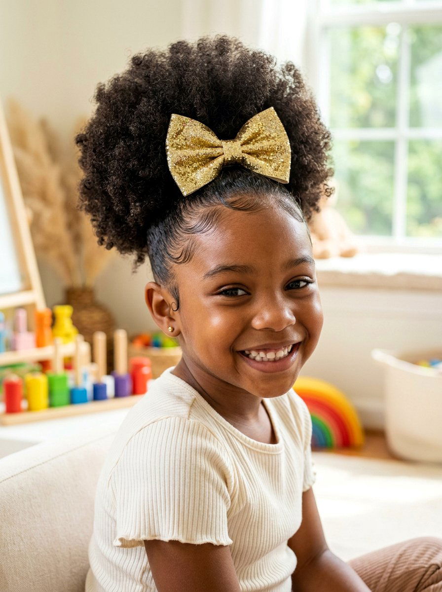 Natural Hair Afro Puff - 20 pageant updo for little girls - 20 pageant updo for little girls