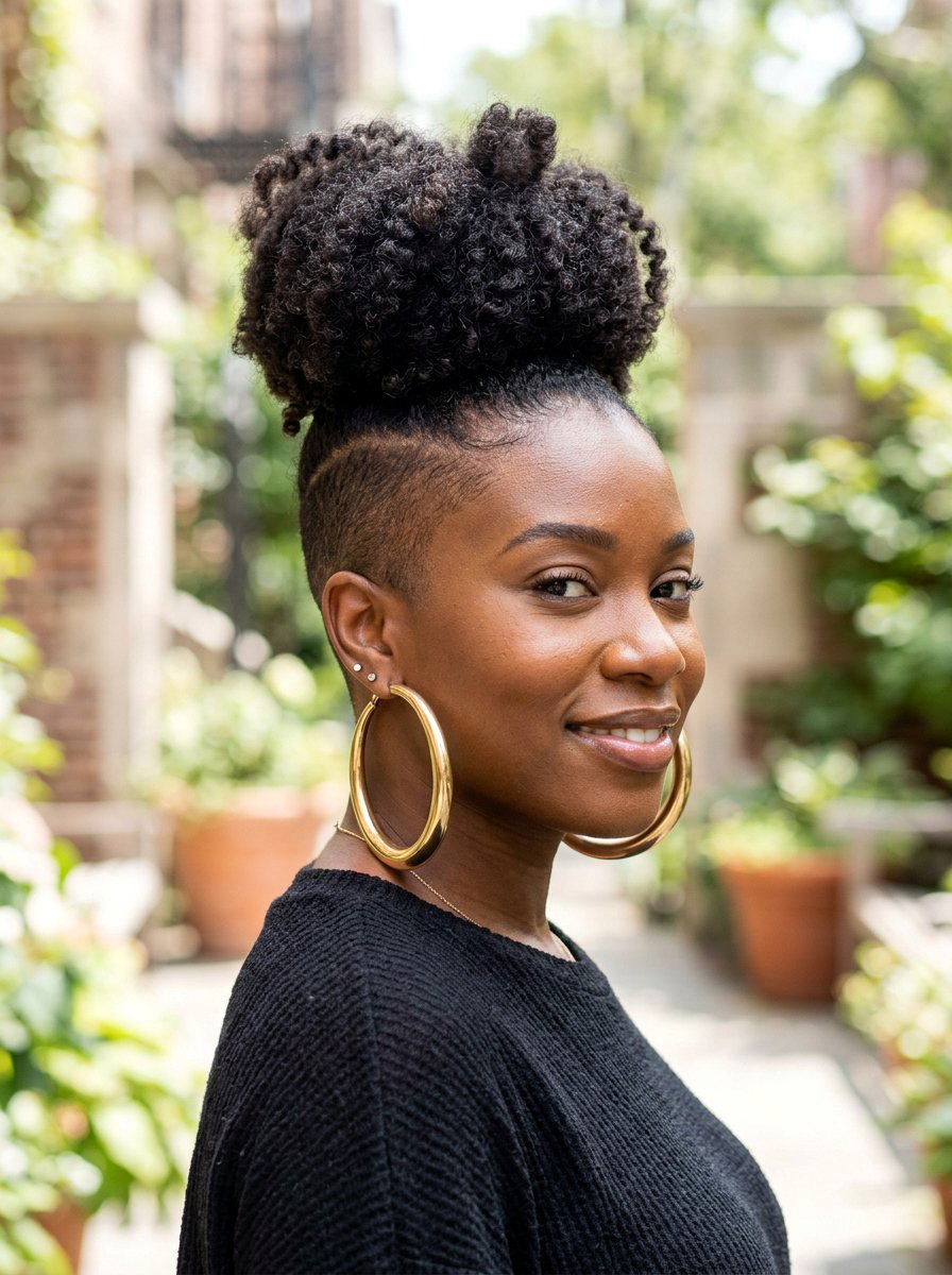 Natural Hair Top Knot Shaved Sides - 20 side shaved natural hairstyle - 20 side shaved natural hairstyle