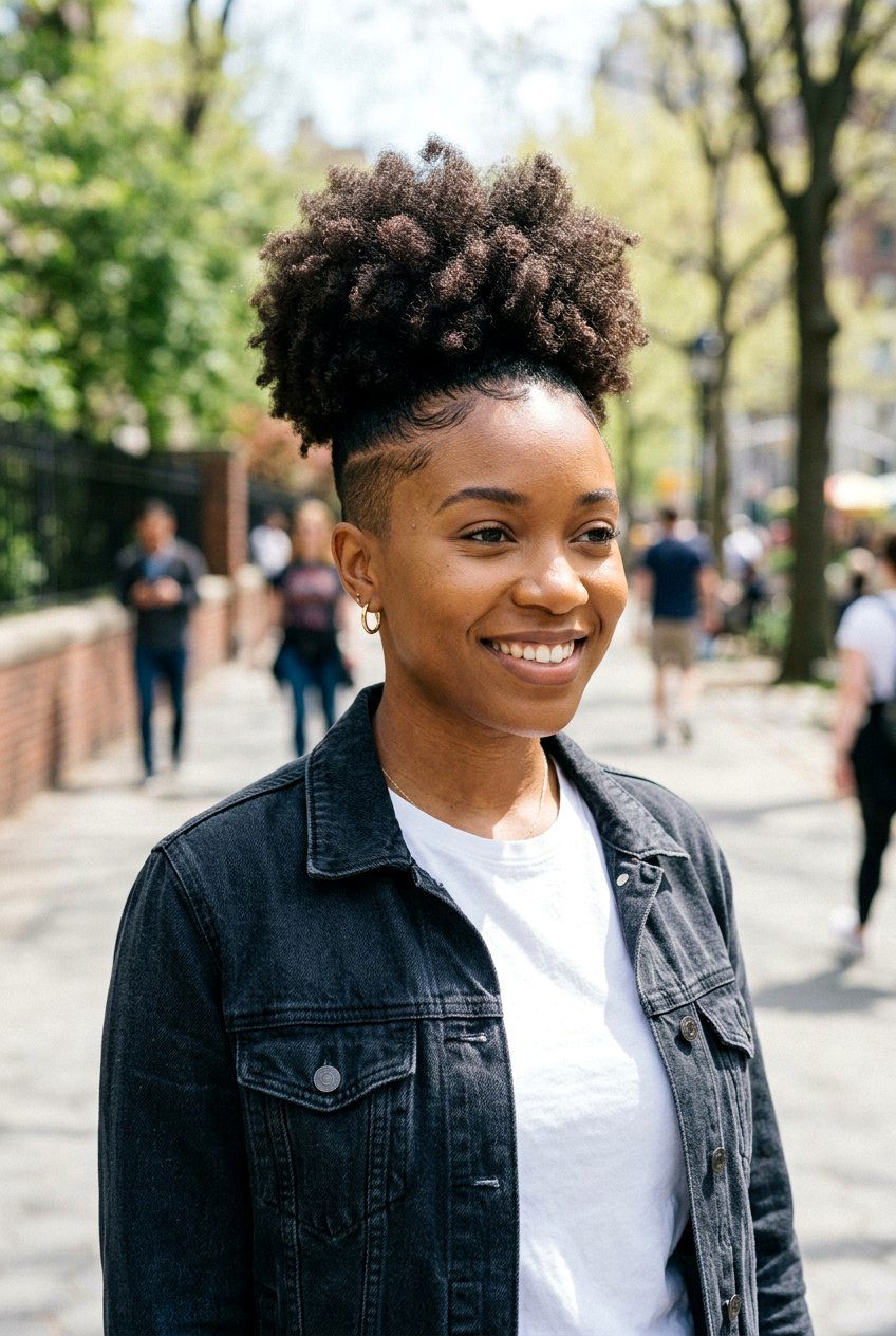 Natural Puff Ponytail with Shaved Sides - 20 natural hairstyle with shaved sides - 20 natural hairstyle with shaved sides