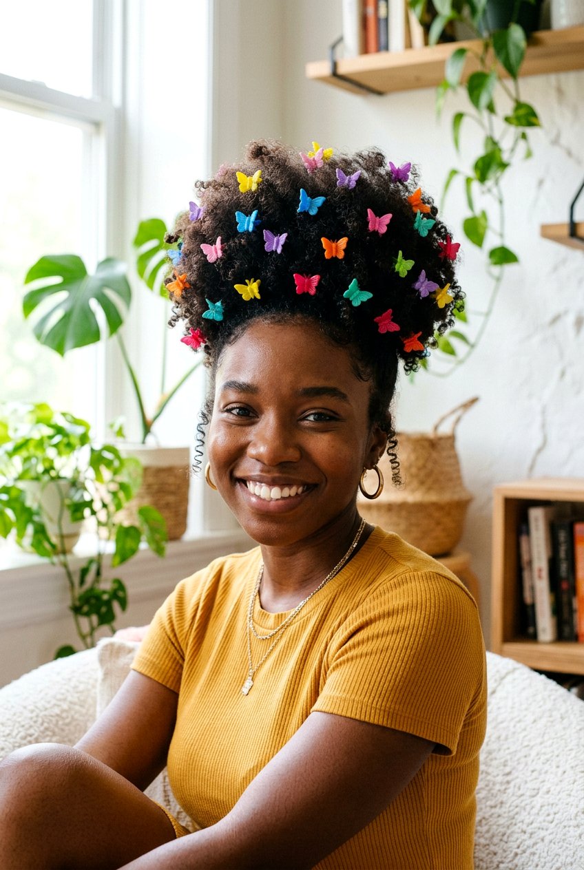 Natural Puff With Butterfly Clips - 20 black women natural puff ideas - 20 black women natural puff ideas