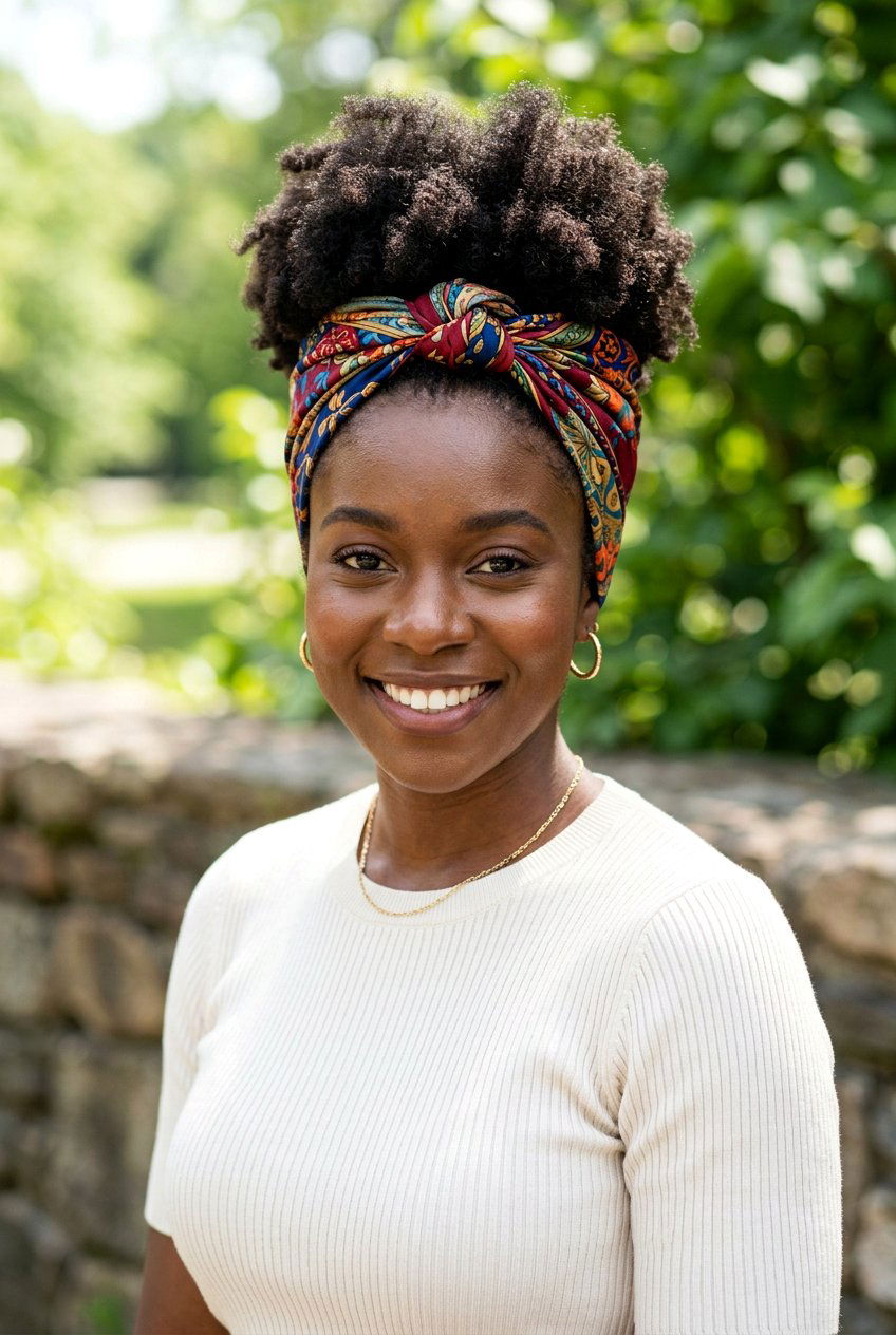 Natural Puff With Silk Scarf - 20 black women natural puff ideas - 20 black women natural puff ideas