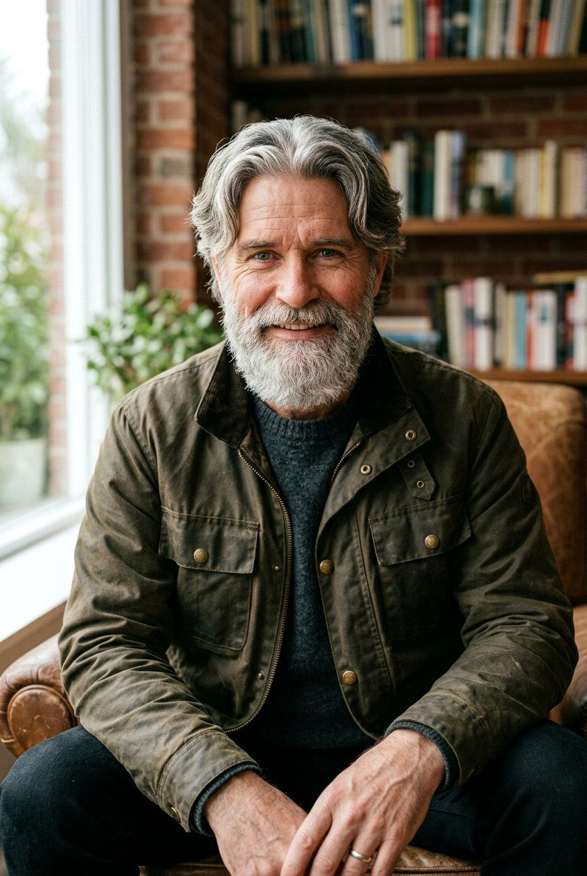 Natural Salt Pepper Curtains With Beard - 20 gray curtain haircut men - 20 gray curtain haircut men