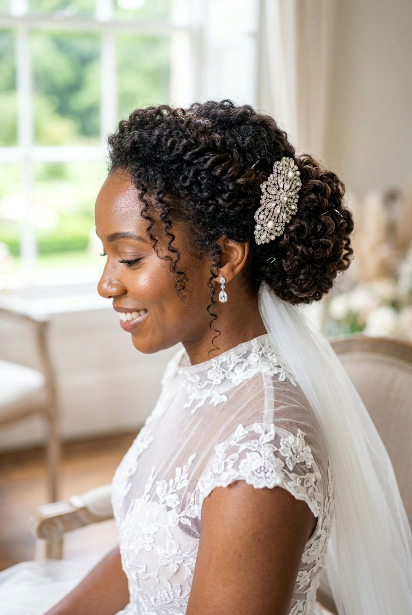 Natural Texture Updo - 20 bridal hairstyle with crystal comb - 20 bridal hairstyle with crystal comb