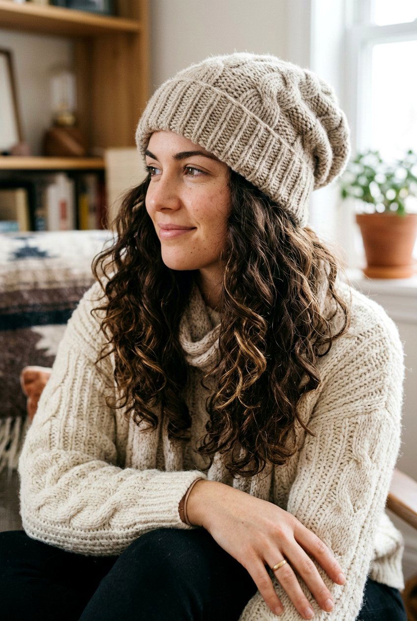 Natural Texture With Slouchy Beanie - 20 beanie hairstyles - 20 beanie hairstyles