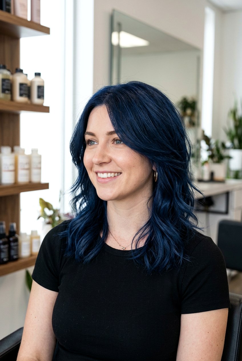 Navy Blue Lob With Layers - 20 navy blue hair color - 20 navy blue hair color