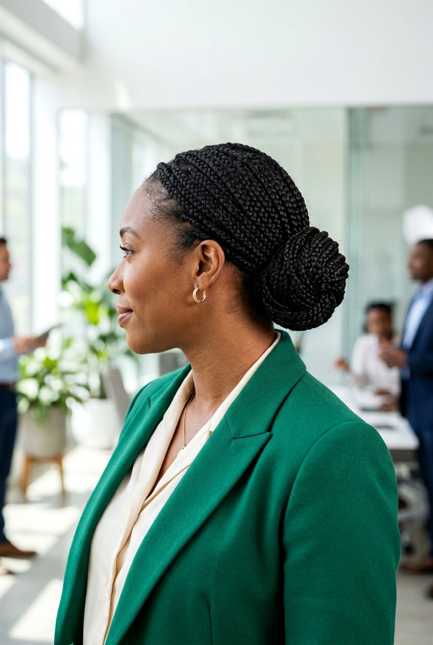 Neat Braided Low Bun - 20 neat corporate hairstyle for medium hair - 20 neat corporate hairstyle for medium hair