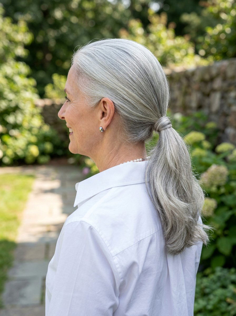 Neat Low Ponytail - 20 older women office hair ideas - 20 older women office hair ideas