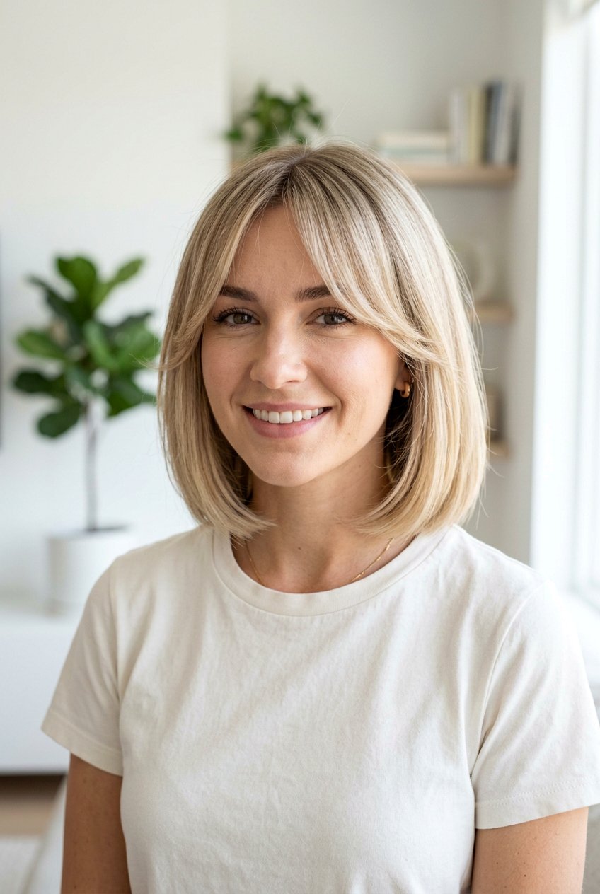Neck Length Bob With Curtain Bangs - 20 bob with curtain bangs - 20 bob with curtain bangs