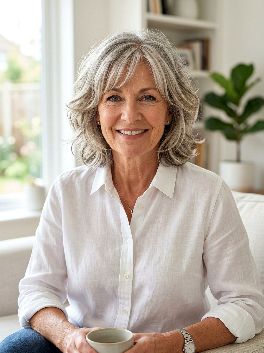 Neck Length Layered Bob - 20 layered bob with curtain bangs for women over 50 - 20 layered bob with curtain bangs for women over 50