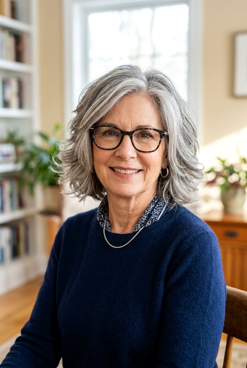 Neck Length Layered Hair - 20 hairstyles for women over 60 with glasses - 20 hairstyles for women over 60 with glasses