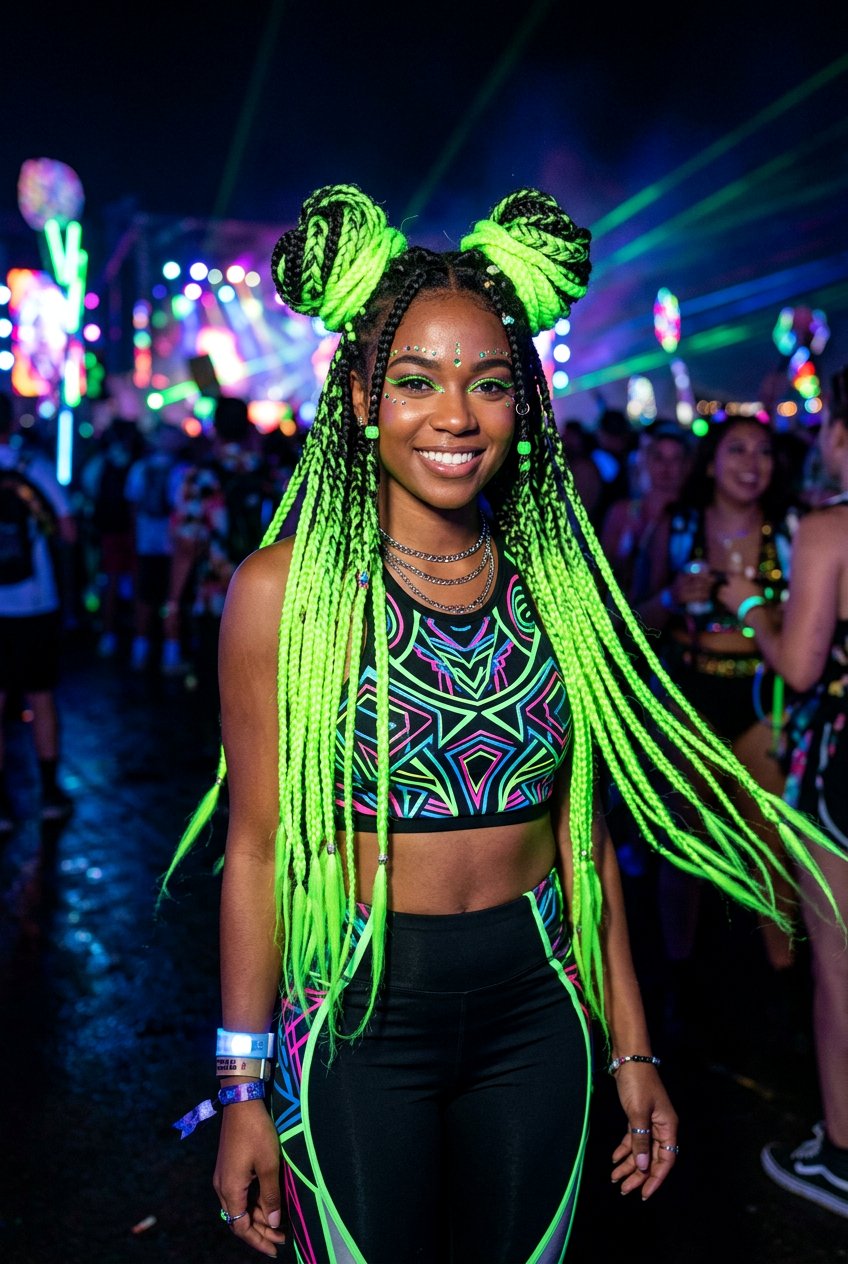 Neon Extension Braid Space Buns - 20 festival braid space buns - 20 festival braid space buns