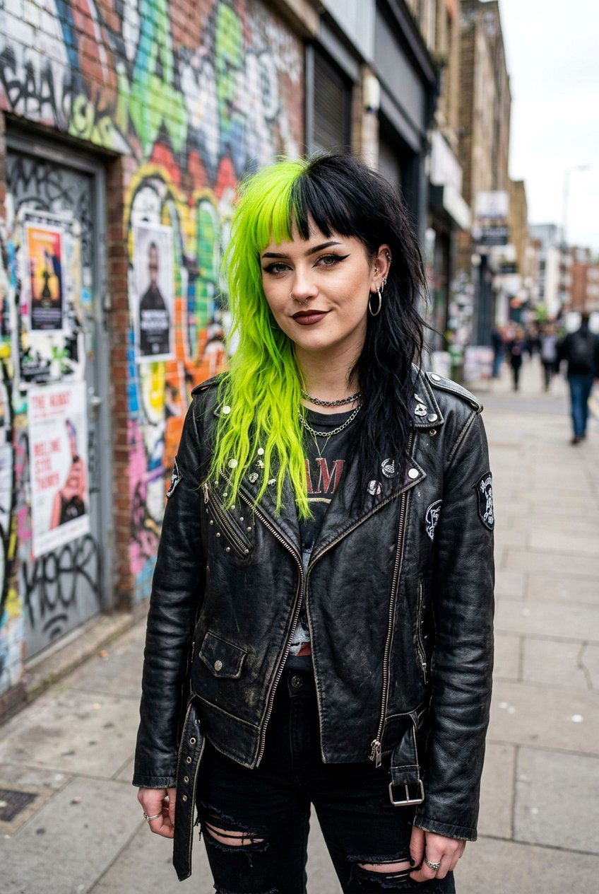 Neon Green And Black Split Dye - 20 alternative split hair color - 20 alternative split hair color