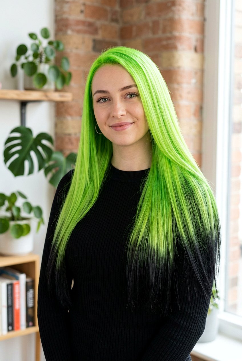 Neon Green Hair with Black Tips - 20 neon green hair color - 20 neon green hair color