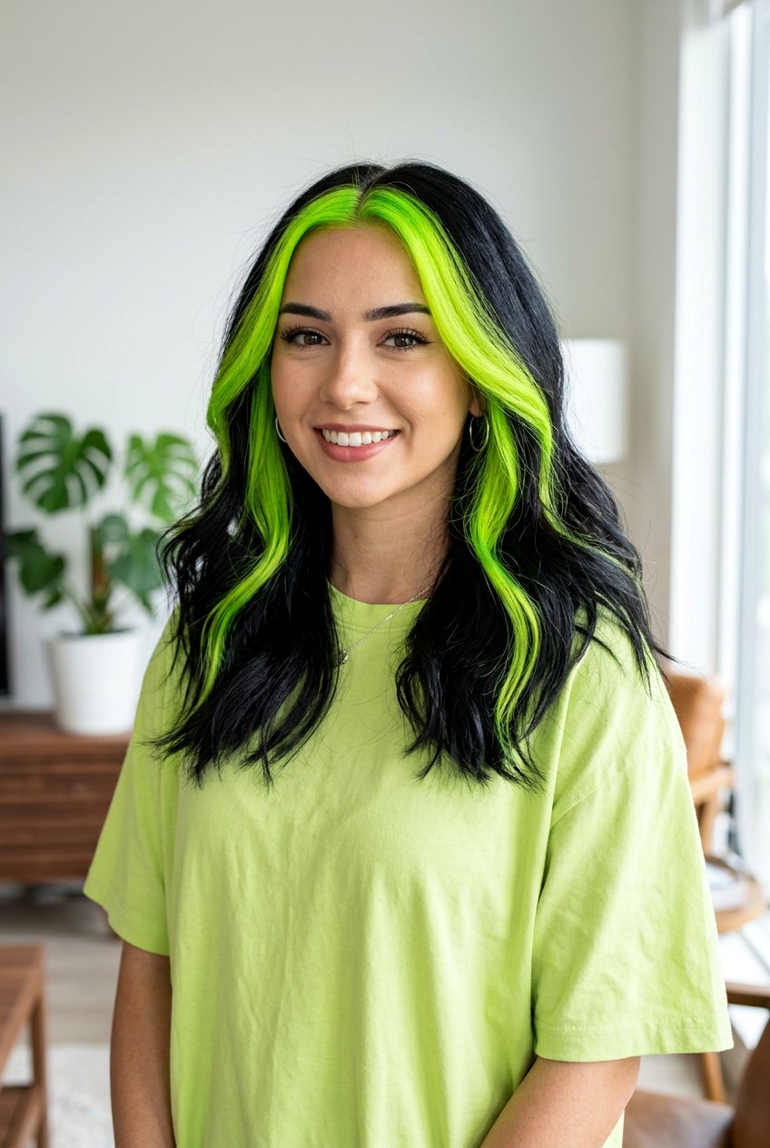 Neon Green Money Piece Black Hair - 20 e girl money piece hair - 20 e girl money piece hair