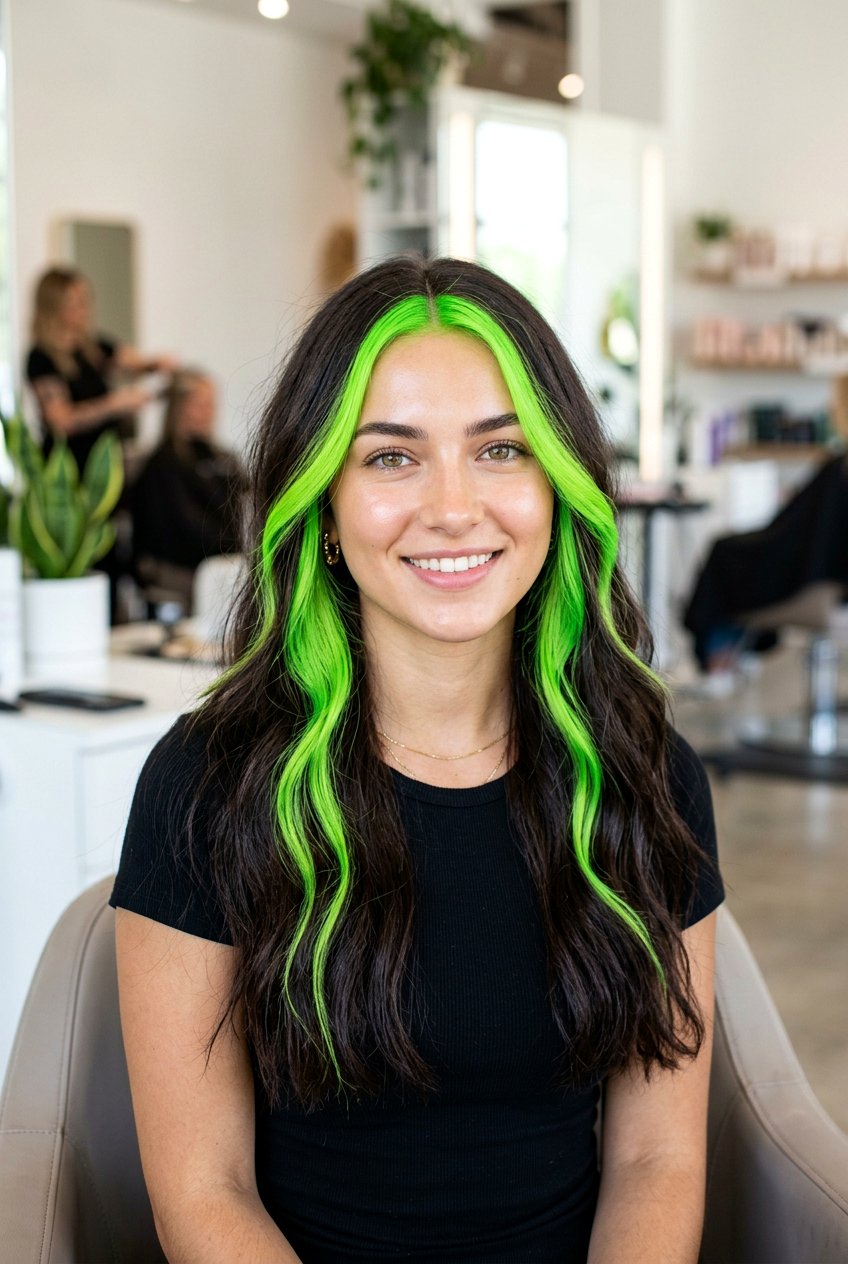 Neon Green Money Piece Hair - 20 neon green hair color - 20 neon green hair color