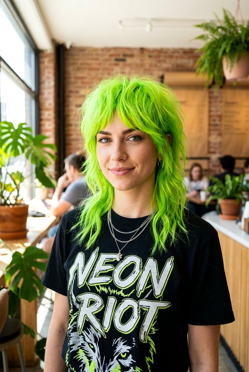 Neon Green Wolf Cut - 20 hair color ideas for wolf cuts - 20 hair color ideas for wolf cuts