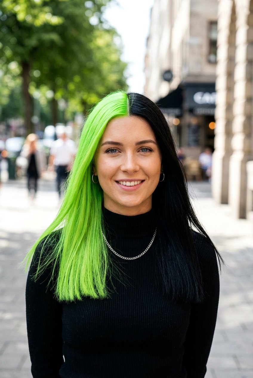 Neon Green and Black Two Tone Hair - 20 neon green hair color - 20 neon green hair color