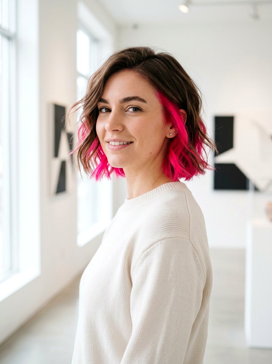 Neon Pink Peekaboo Underdye Bob - 20 pink peekaboo hair color - 20 pink peekaboo hair color