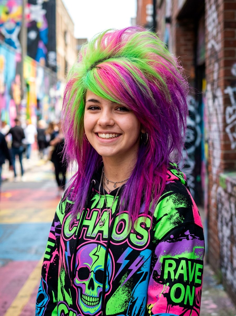 Neon Rainbow Scene Hair - 20 scene haircut for teenage girls - 20 scene haircut for teenage girls