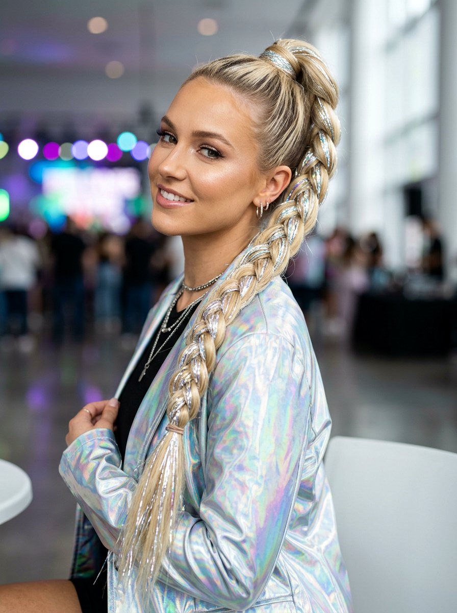 Neon Tinsel Braid Ponytail - 20 rave braid ponytail hairstyle - 20 rave braid ponytail hairstyle
