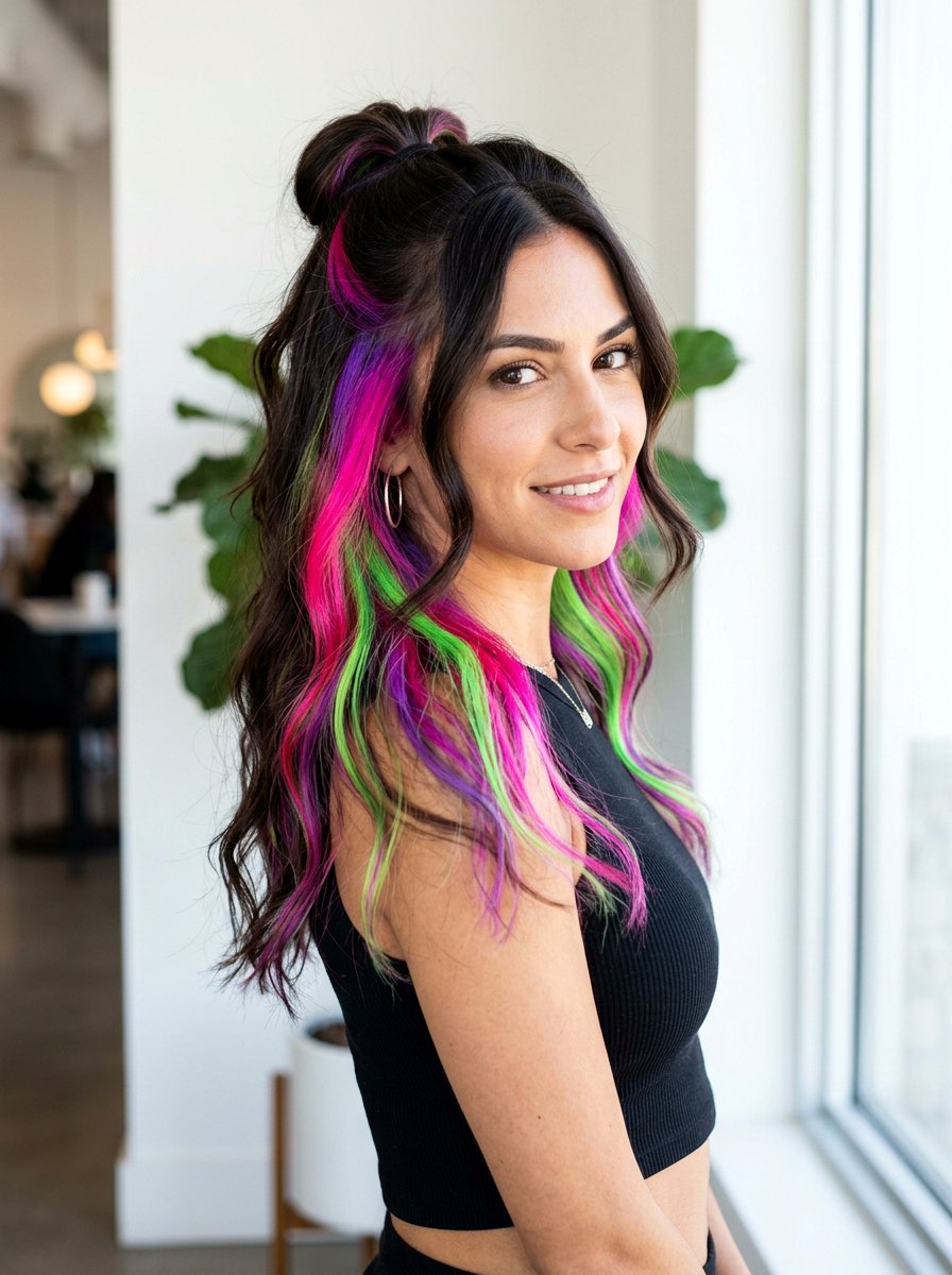 Neon Vivid Holographic Peekaboo Highlights - 20 holographic peekaboo hair - 20 holographic peekaboo hair