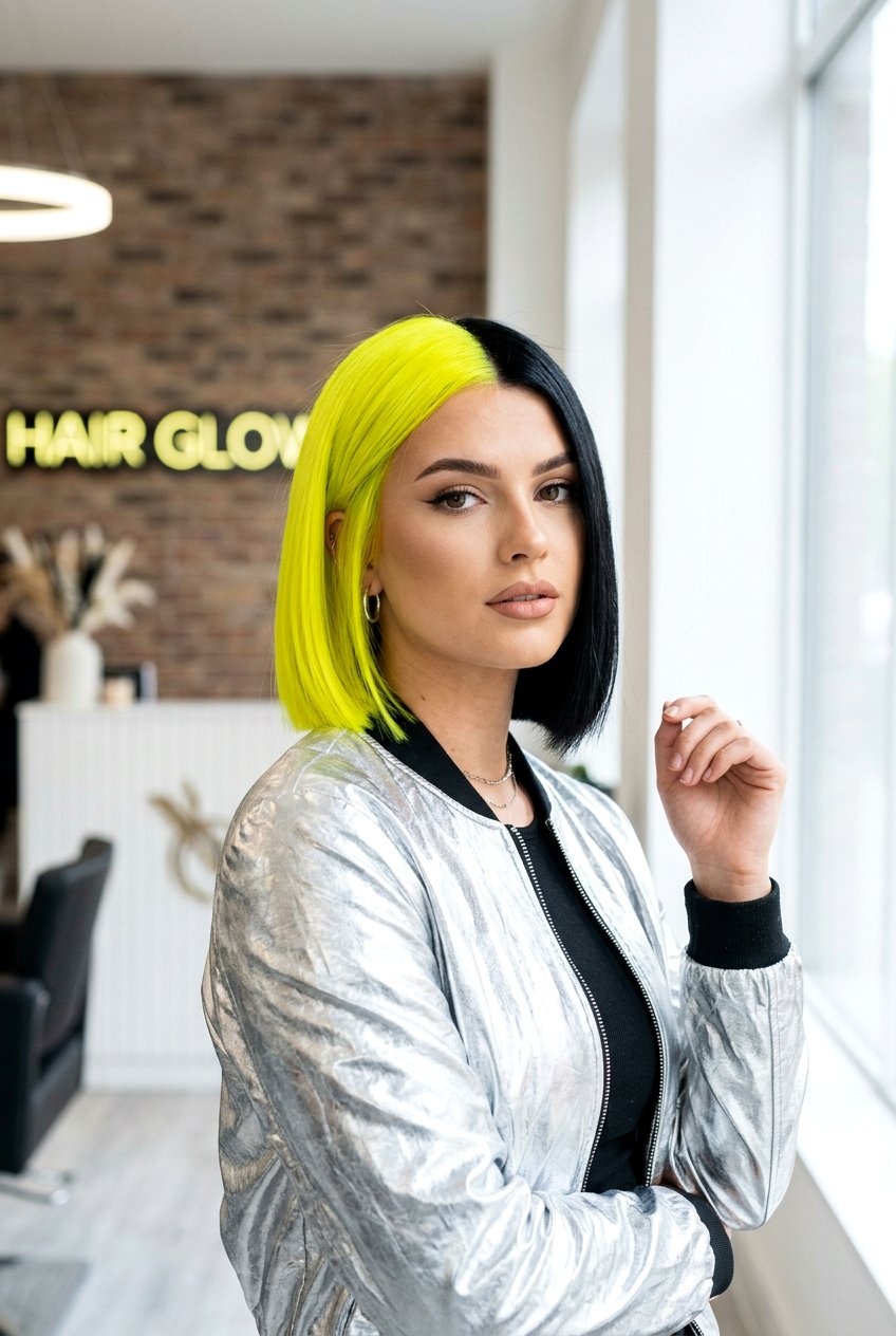 Neon Yellow And Black Split Dye - 20 alternative split hair color - 20 alternative split hair color