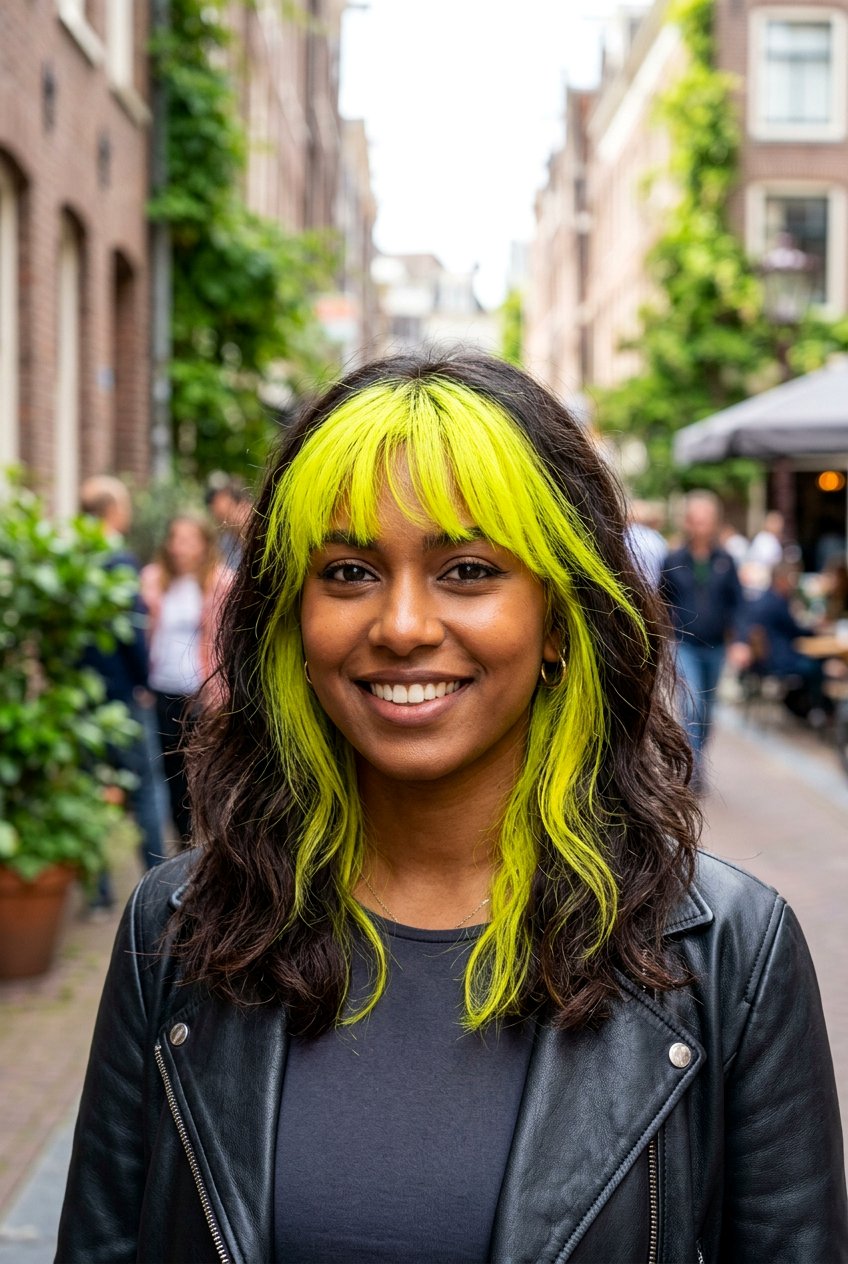 Neon Yellow Front Highlights - 20 e girl hair color - 20 e girl hair color