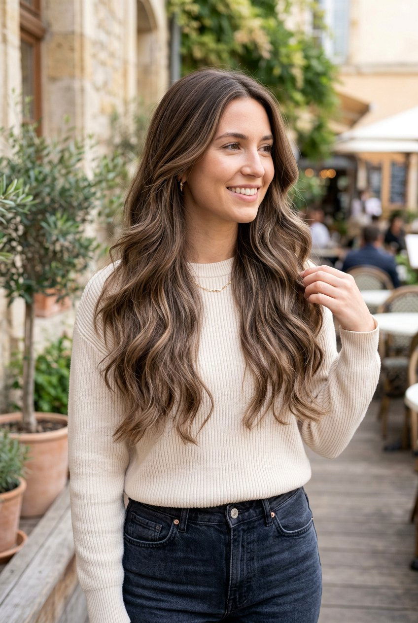 Neutral Brown Balayage On Long Layered Hair - 20 neutral brown balayage - 20 neutral brown balayage