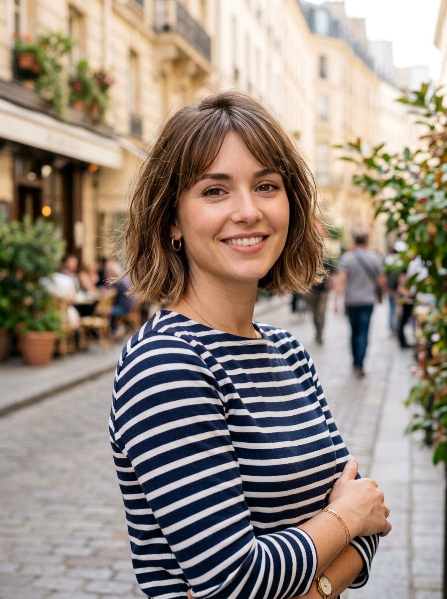 Neutral Brunette With Babylights On French Bob - 20 neutral brunette with babylights - 20 neutral brunette with babylights