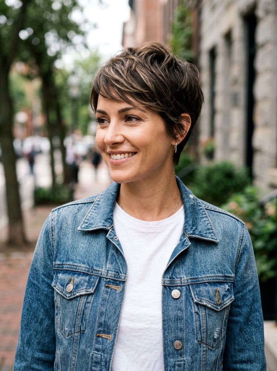 Neutral Brunette With Babylights On Pixie Cut - 20 neutral brunette with babylights - 20 neutral brunette with babylights