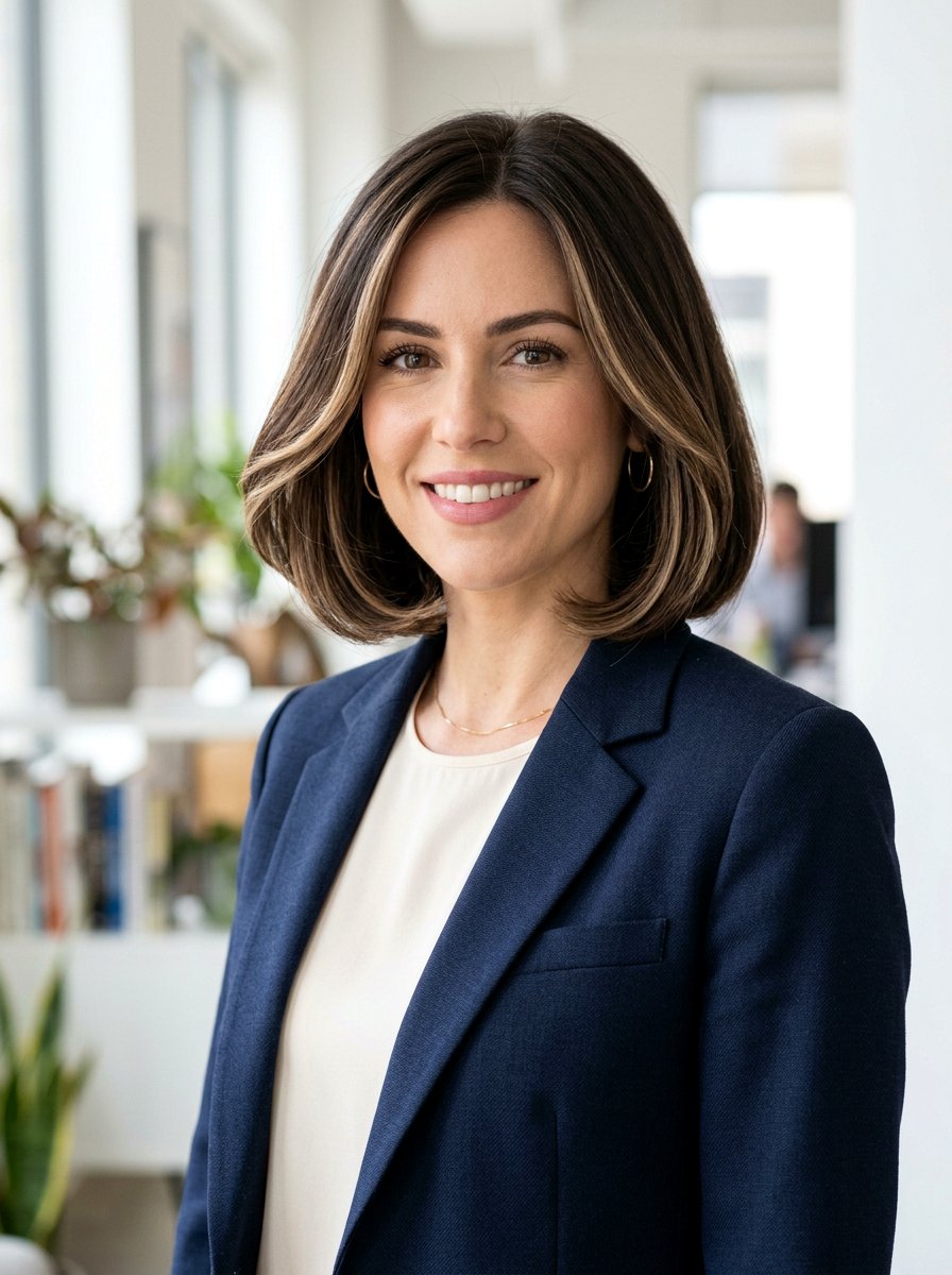 Neutral Brunette With Babylights On Rounded Bob - 20 neutral brunette with babylights - 20 neutral brunette with babylights