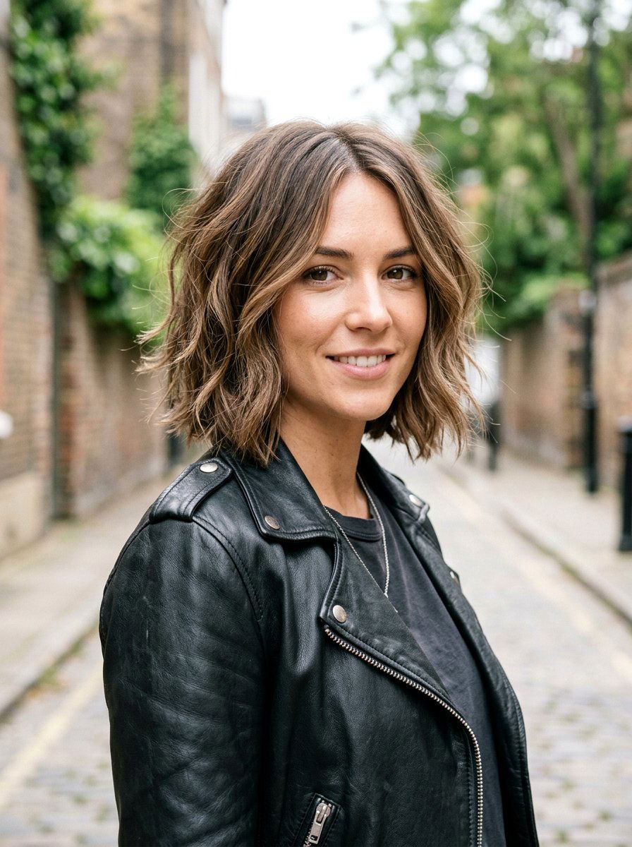 Neutral Brunette With Babylights On Textured Bob - 20 neutral brunette with babylights - 20 neutral brunette with babylights