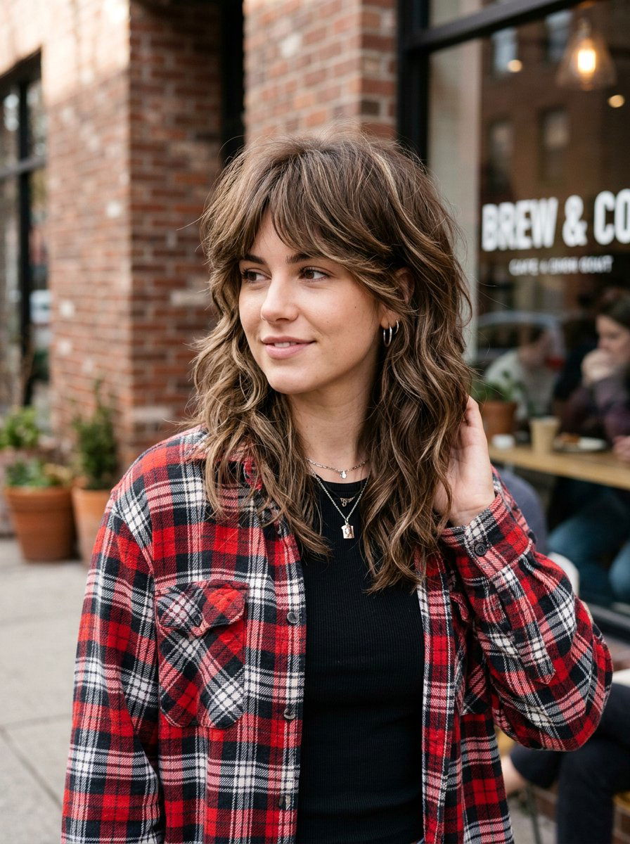 Neutral Brunette With Babylights On Wolf Cut - 20 neutral brunette with babylights - 20 neutral brunette with babylights