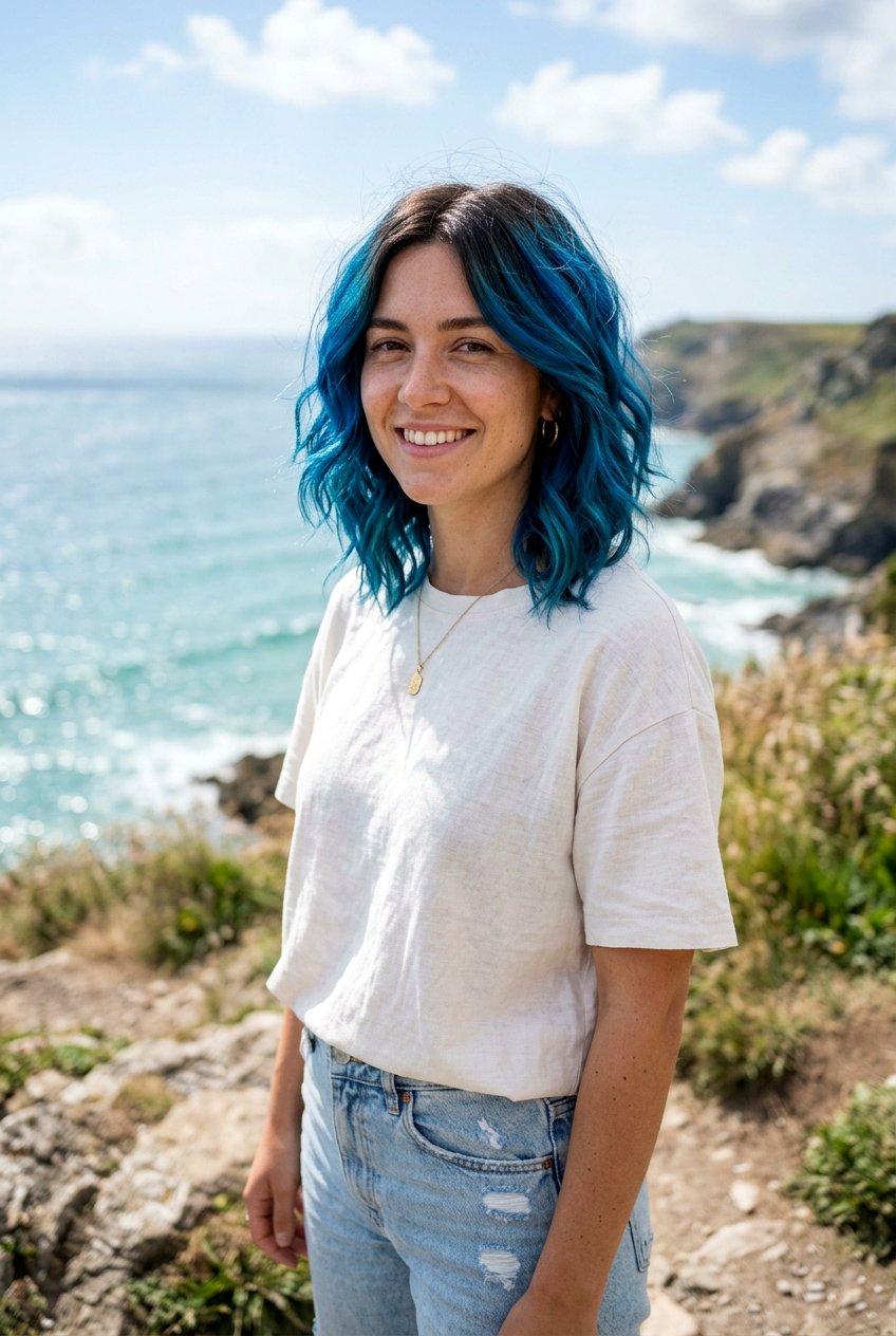 Ocean Blue Hair with Dark Roots - 20 ocean blue hair color - 20 ocean blue hair color