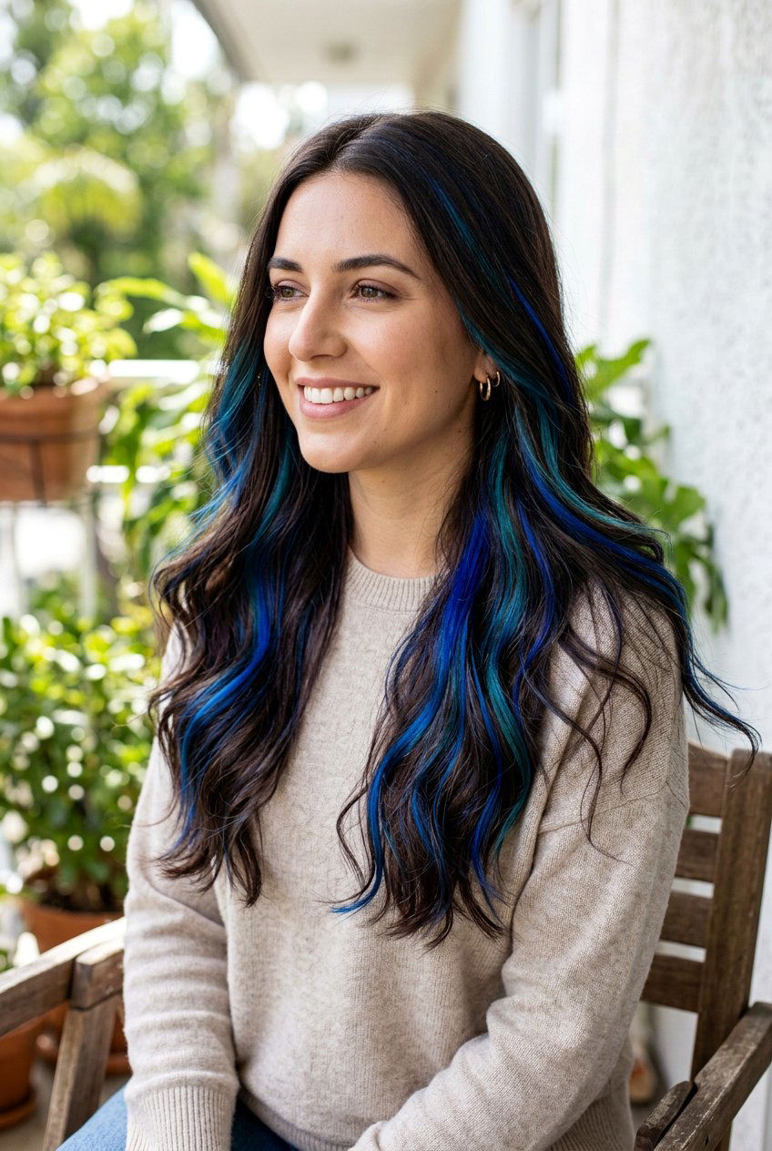 Ocean Blue Highlights on Dark Hair - 20 ocean blue hair color - 20 ocean blue hair color
